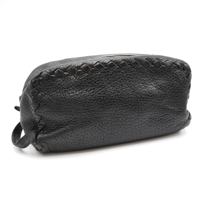 BOTTEGA VENETA(ボッテガ・ヴェネタ)イントレチャート セカンドバッグ クラッチバッグ ポーチ ブラック レザー メンズ 174361【中古】
