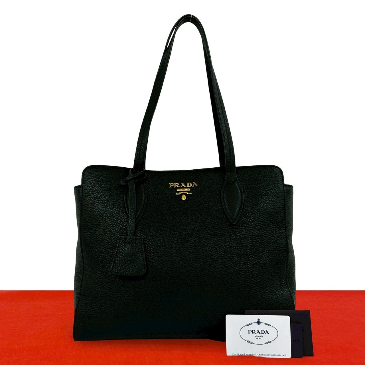 PRADA プラダ ロゴ 金具 レザー トートバッグ ブラック
 00034