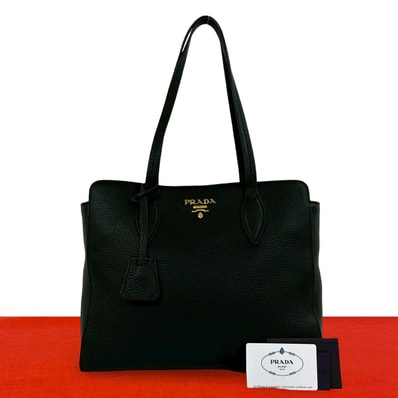 PRADA プラダ ロゴ 金具 レザー トートバッグ ブラック
00034