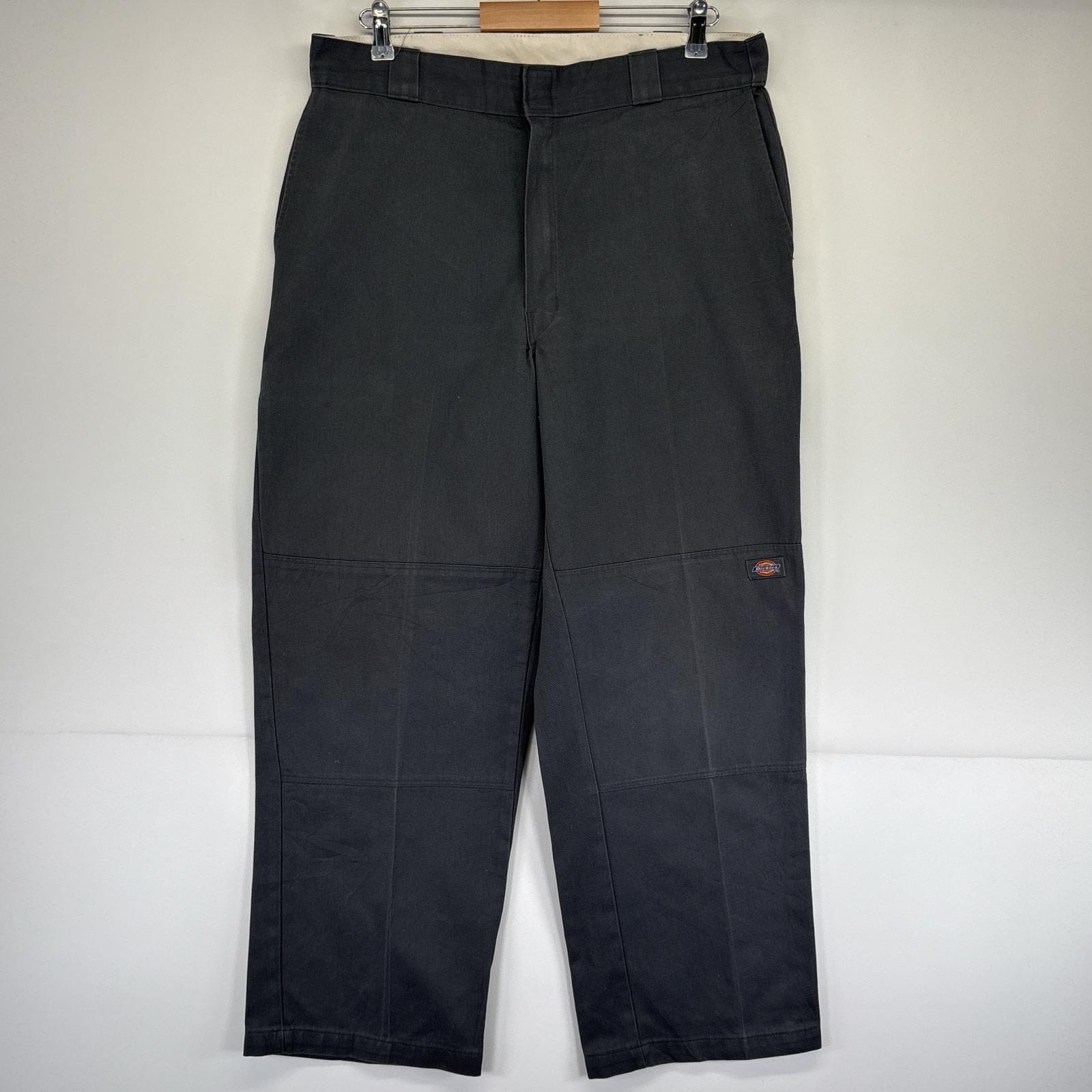 古着 ディッキーズ Dickies ワークパンツ ダブルニー チノパン ワンポイントロゴ 大きいサイズ 長ズボン  ダークグレー メンズ