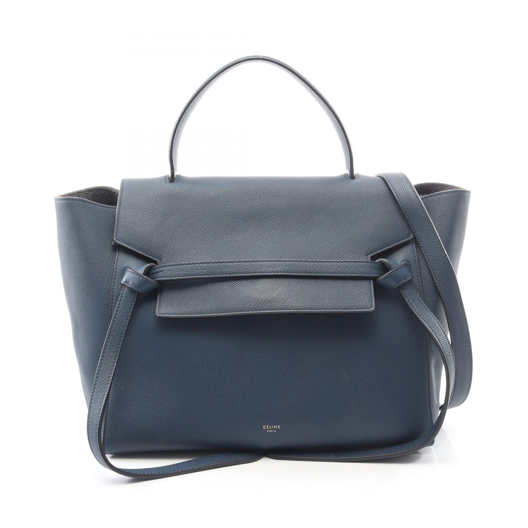 セリーヌ CELINE BELT BAG MINI ベルトバッグ ミニ 2WAY ハンドバッグ バッグ レザー レディース ネイビー系 【中古】