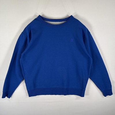 古着 チャンピオン Champion スウェット トレーナー ワンポイントロゴ刺繍 クルーネック 大きいサイズ XL ブルー メンズ