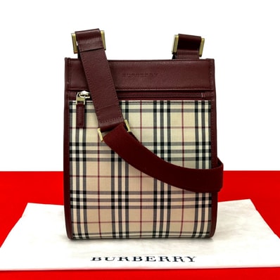 BURBERRY バーバリー ノバチェック 柄 キャンバス レザー ショルダーバッグ レッド
25401