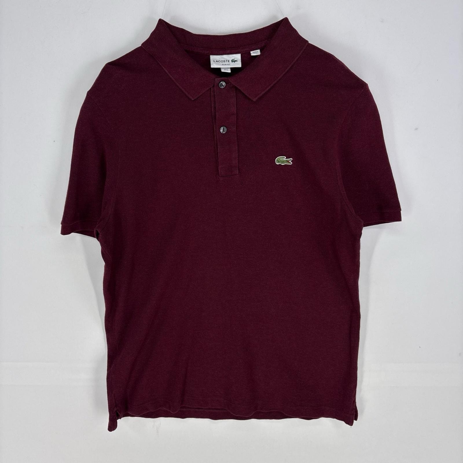 古着 ラコステ LACOSTE 鹿の子 半袖シャツ ワッペン ワンポイント ポロシャツ ショートスリーブ XL レッド系 メンズ
