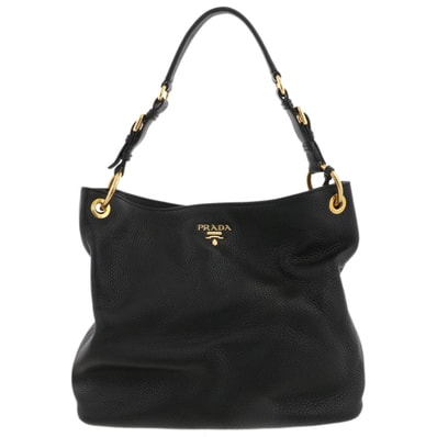 PRADA プラダ レザー ショルダーバッグ トートバッグ BR4892 レザー ブラック ゴールド金具 レディース【中古】