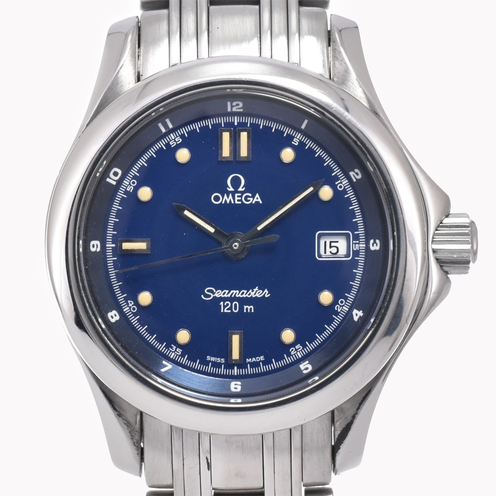 オメガ OMEGA 2571.80 シーマスター 120M デイト ブルー クォーツ レディース 良品 腕時計 O#151352