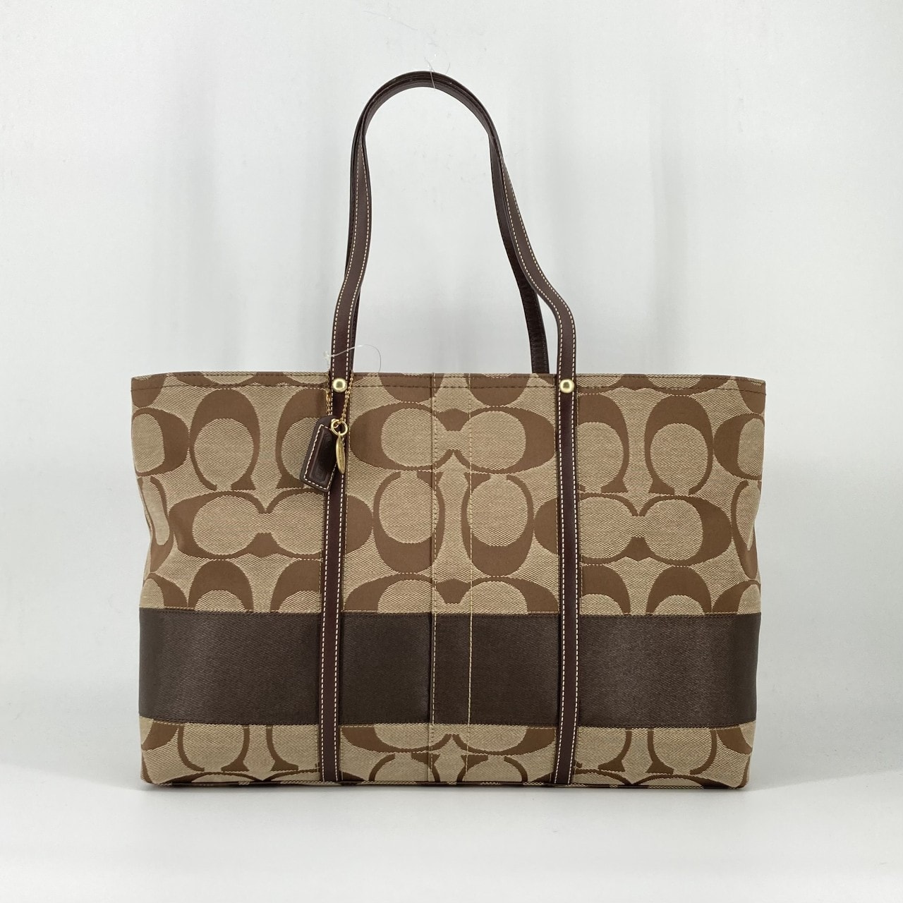 COACH(コーチ) シグネチャー ストライプ キャンバス  / レザー 11099 トートバッグ ベージュ×ブラウン