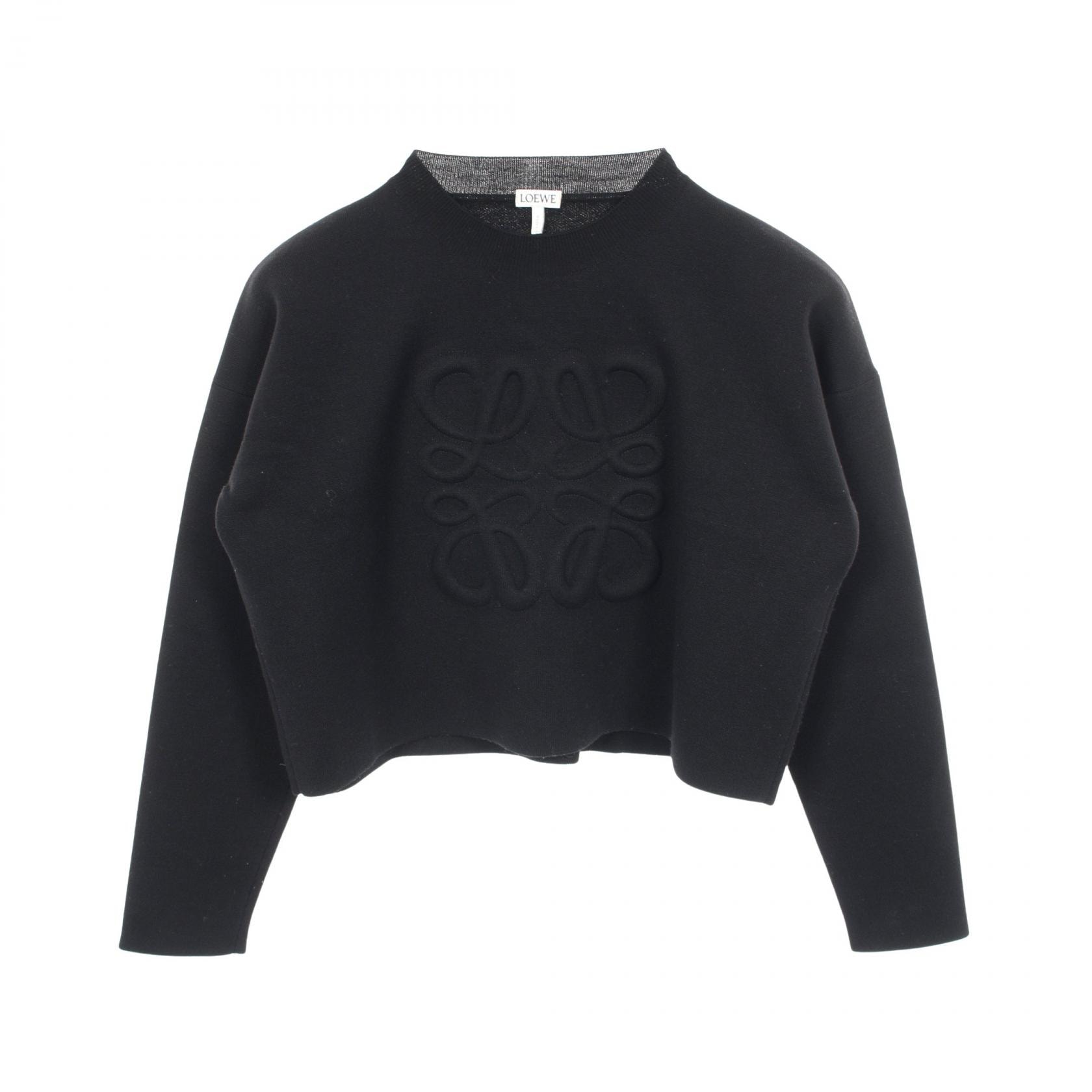 ロエベ LOEWE アナグラム クロップド ニット 衣料品 トップス ウール レディース ブラック系 【中古】