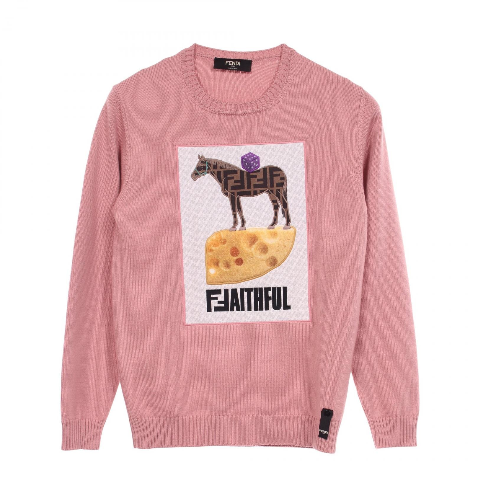 フェンディ FENDI ズッカ パッチデザイン ニット 衣料品 トップス ウール レディース ピンク系 / マルチカラー 【中古】