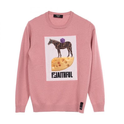 フェンディ FENDI ズッカ パッチデザイン ニット 衣料品 トップス ウール レディース ピンク系 / マルチカラー 【中古】
