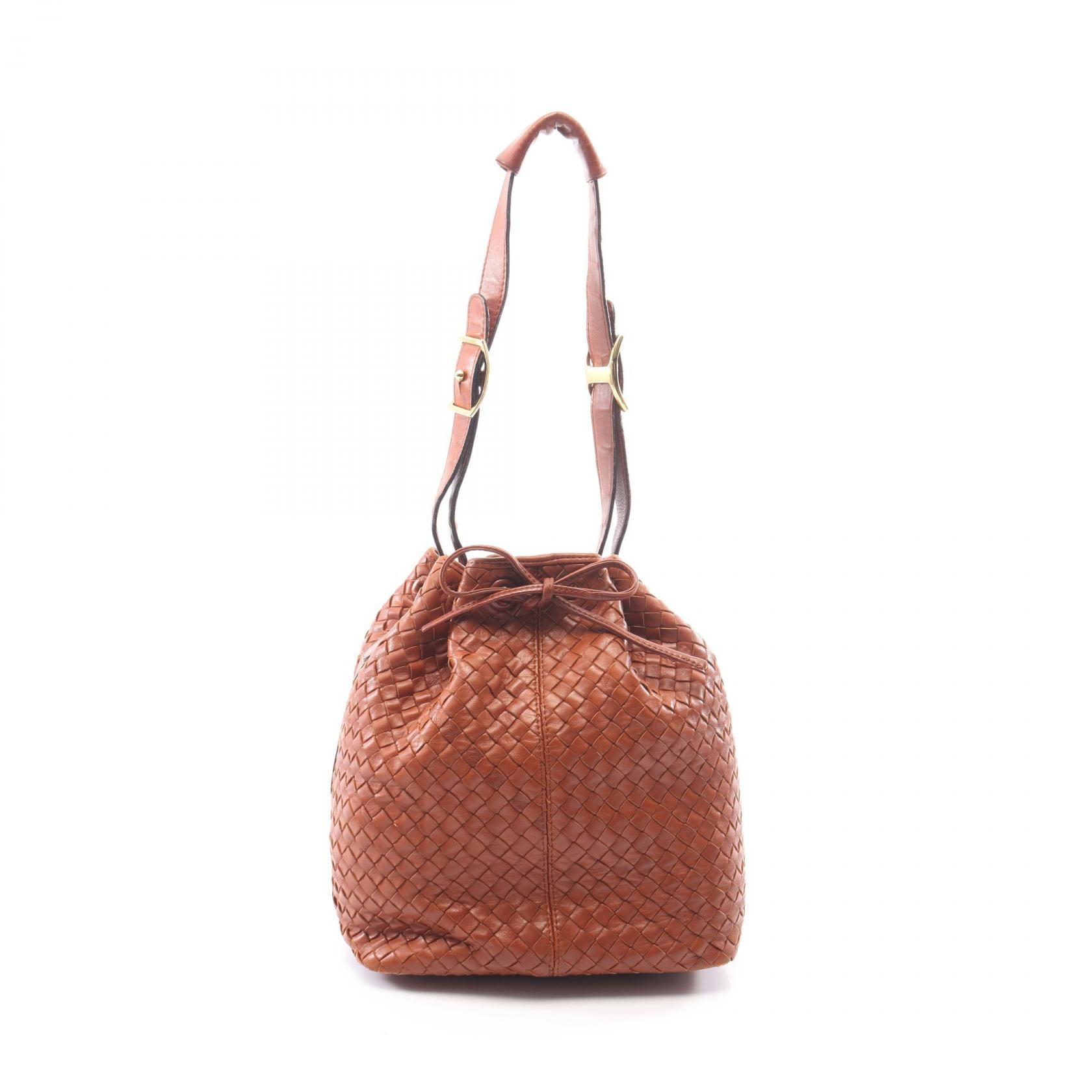 ボッテガヴェネタ BOTTEGA VENETA イントレチャート 巾着 ショルダーバッグ バッグ レザー レディース ブラウン系 【中古】