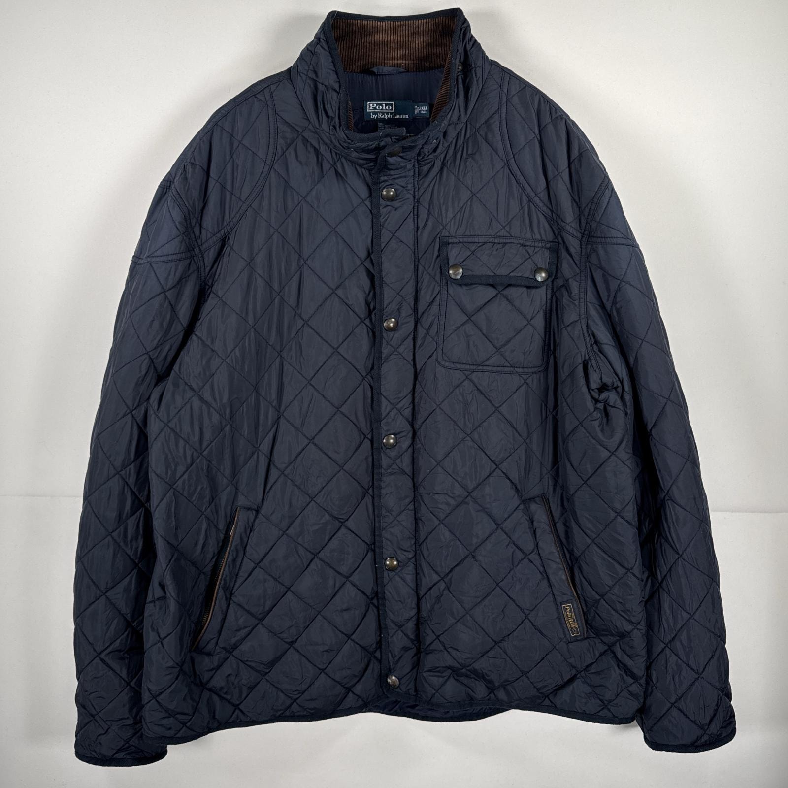 古着 ポロ・ラルフローレン POLO RALPH LAUREN カバーオール キルティング ジャケット 大きいサイズ フルジップ コート 中綿 2XL  ネイビー メンズ
