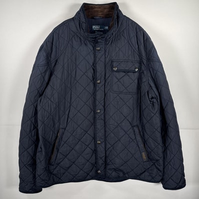 古着 ポロ・ラルフローレン POLO RALPH LAUREN カバーオール キルティング ジャケット 大きいサイズ フルジップ コート 中綿 2XL ネイビー メンズ
