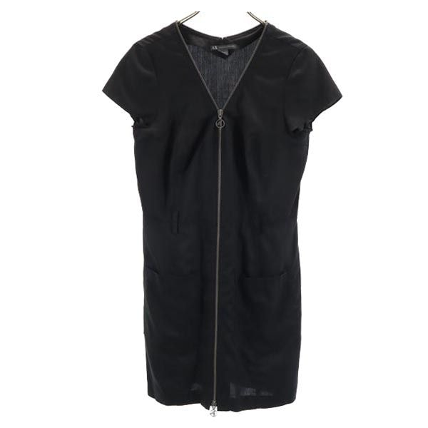 ARMANI EXCHANGE アルマーニエクスチェンジ 半袖 フレンチスリーブ ジップ ワンピース 8 黒