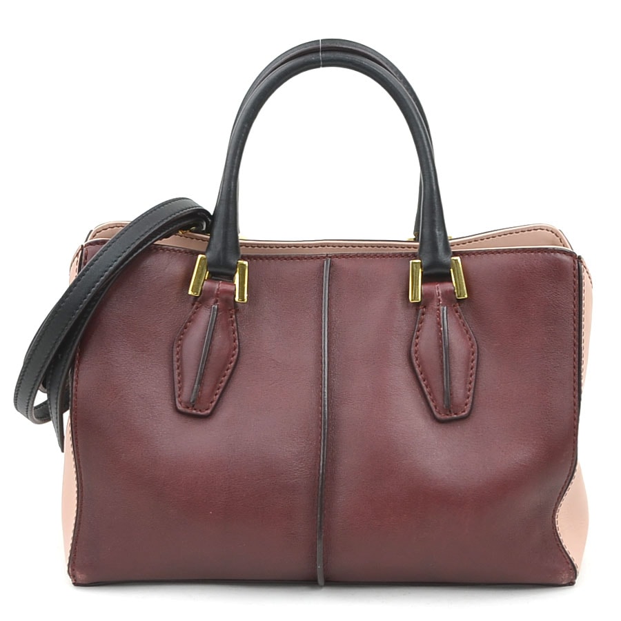 トッズ TOD’S ハンドバッグ ショルダーバッグ レザー ワインレッド/ピンク/ブラック レディース【中古】 h32064a