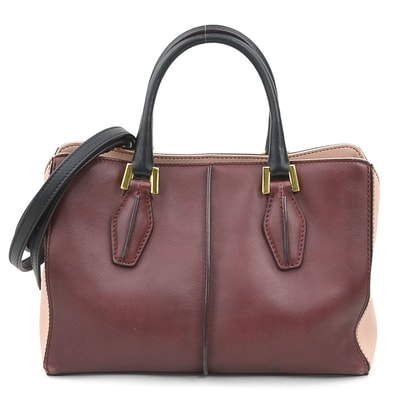 トッズ TOD’S ハンドバッグ ショルダーバッグ レザー ワインレッド/ピンク/ブラック レディース【中古】 h32064a