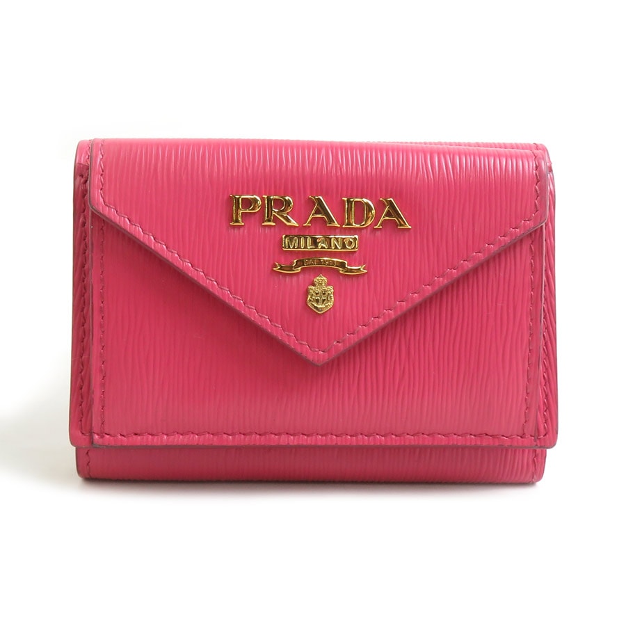 プラダ PRADA 三つ折り財布 レザー ピンク レディース 1MH021【中古】 h32017a