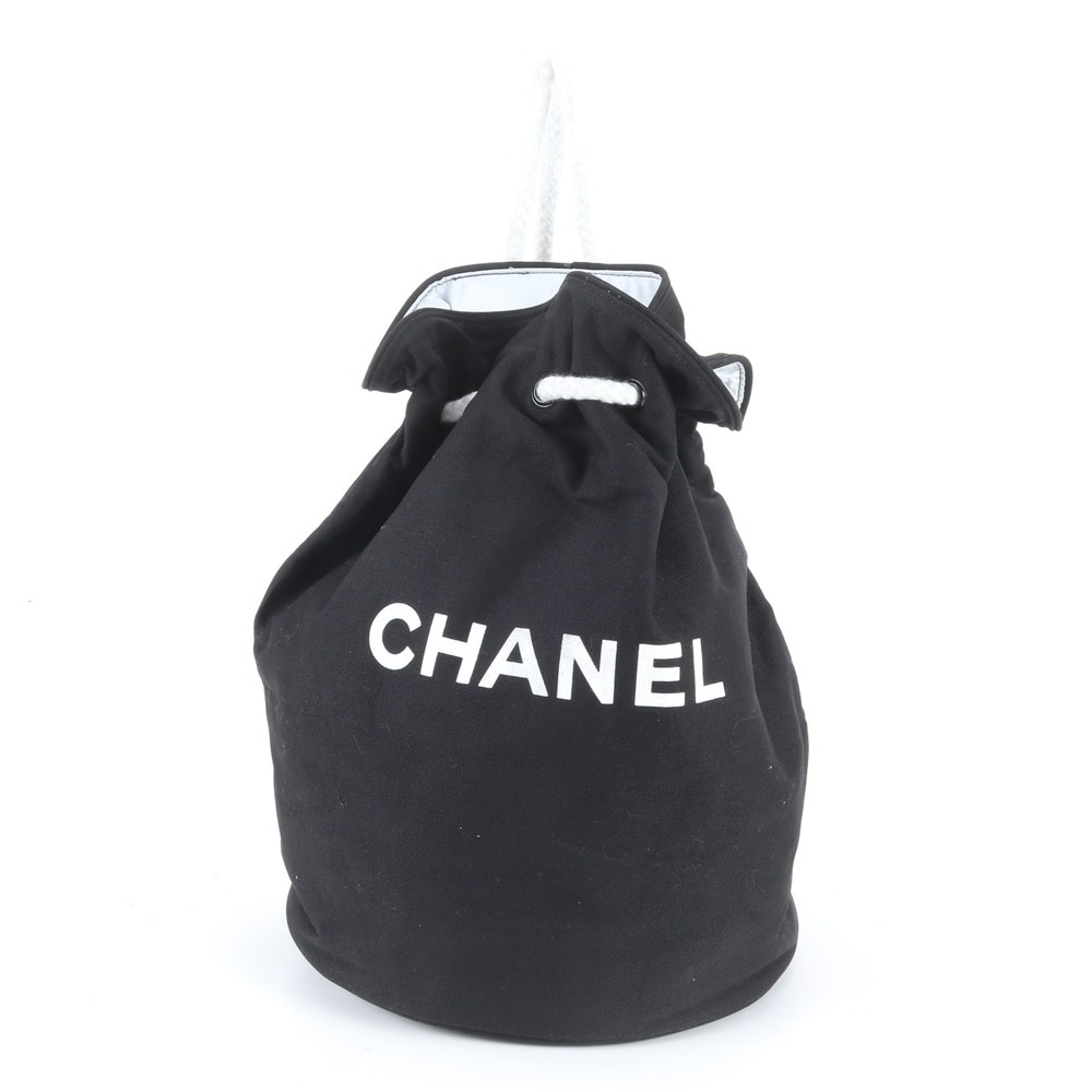 シャネル ロゴ プリント プールバッグ 巾着 ドローストリング