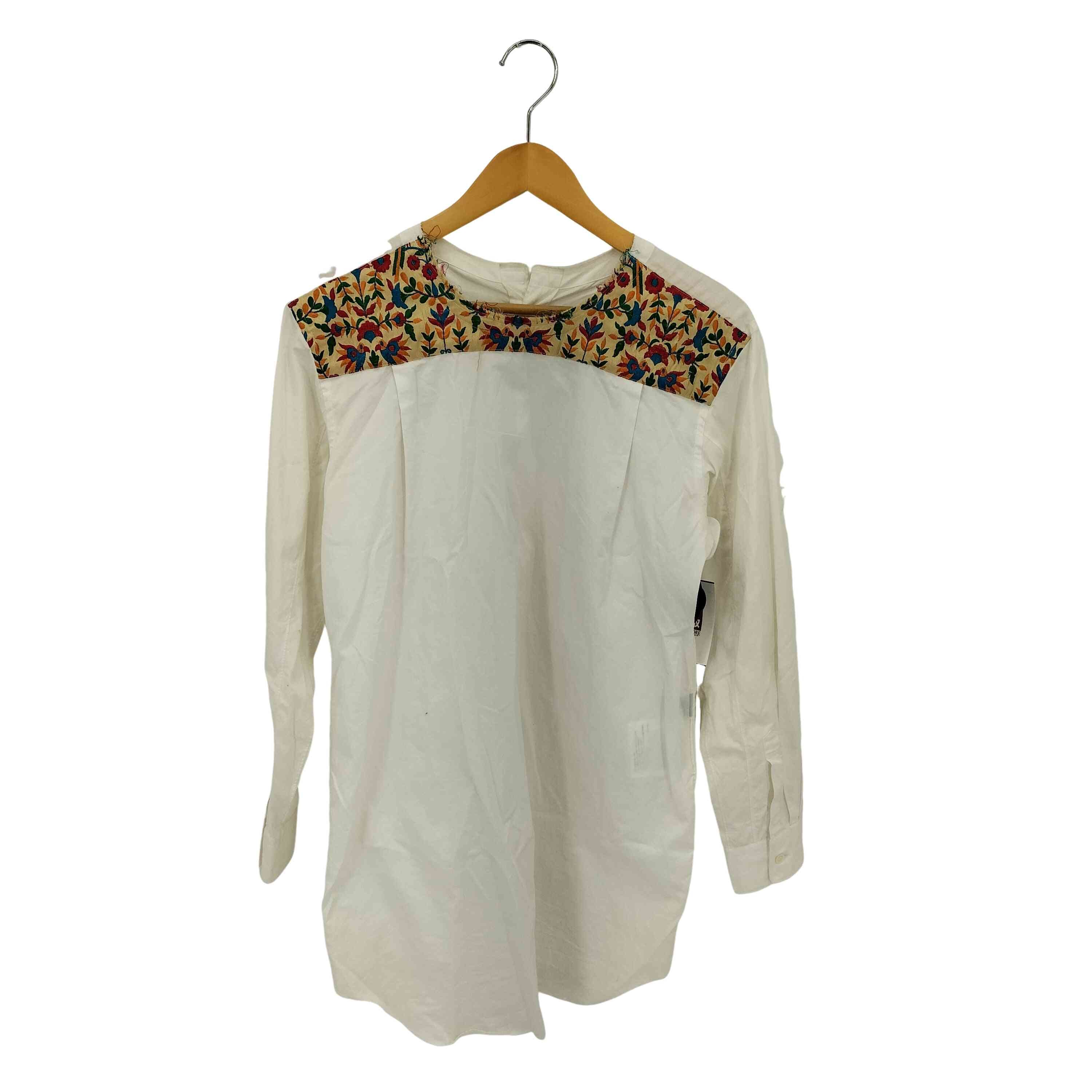 18SS DISCO期 バックボタン フラワー刺繍 ノーカラー ロングシャツ【1139708187580】