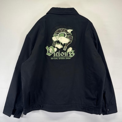 古着 ディッキーズ Dickies ジャケット ワーク フルジップ バックデザイン ワッペン 大きいサイズ 中綿 刺繍 2XL ブラック系 メンズ