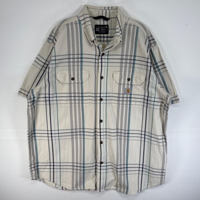古着 カーハート Carhartt 半袖シャツ チェック 大きいサイズ 肉厚 フラップポケ XL ベージュ マルチカラー メンズ