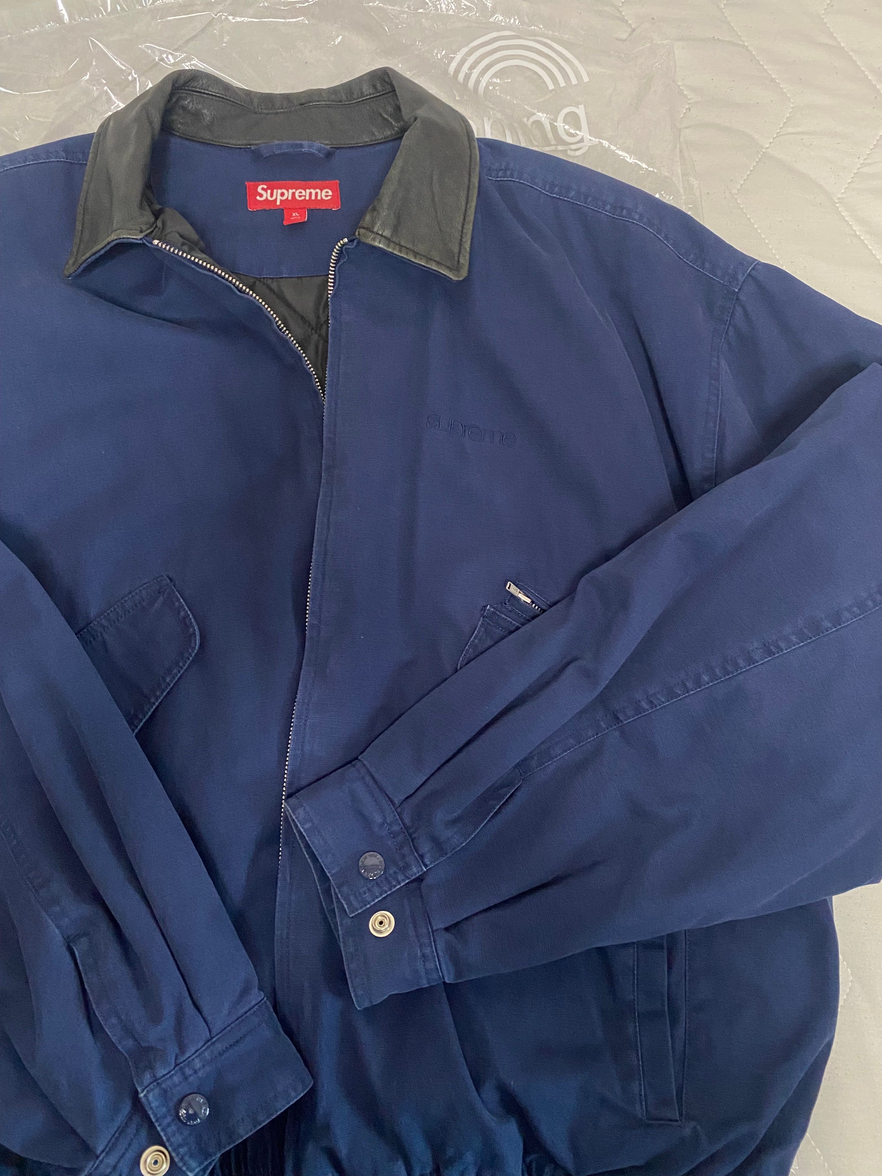 Supreme Leather Collar Utility Jacket "Navy"