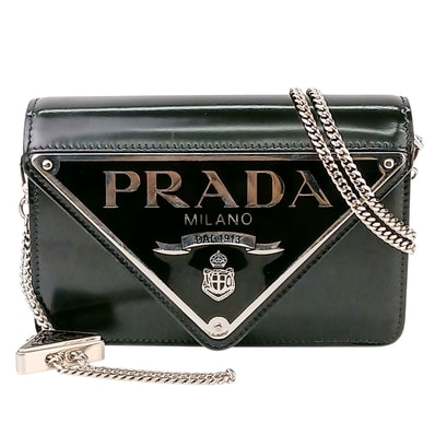 PRADA プラダ トライアングル ロゴ 三角ロゴ チェーン ミニバッグ ショルダーバッグ 1BH189 レザー ブラック レディース【中古】