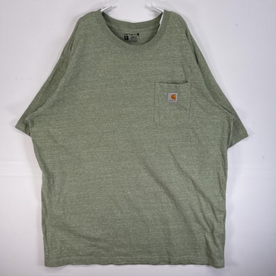 古着 カーハート Carhartt 半袖Tシャツ ワンポイント ロゴ 胸ポケ 大きいサイズ 肉厚 2XL グリーン系 無地 メンズ