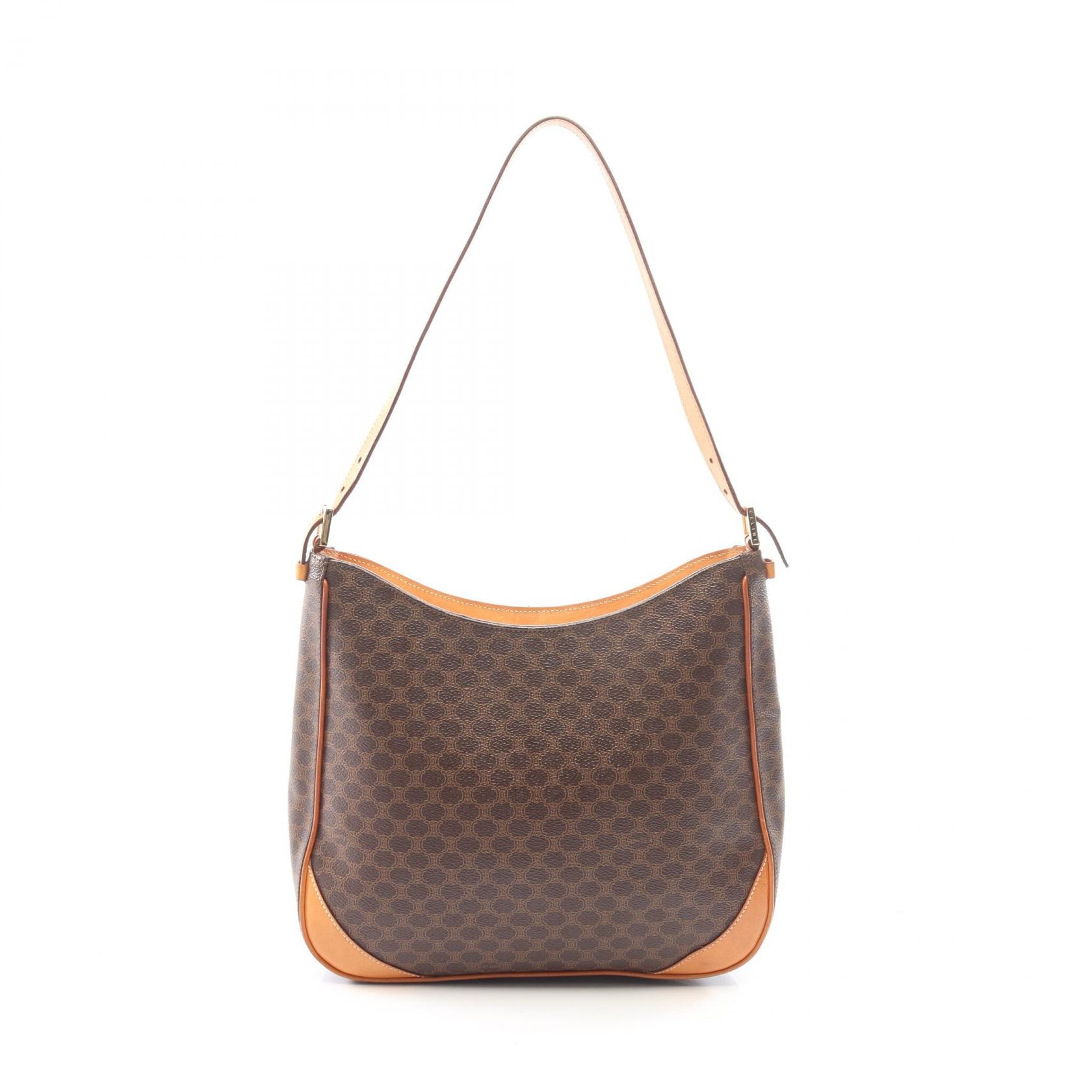 セリーヌ CELINE マカダム ショルダーバッグ バッグ PVCコーティングキャンバス レザー レディース ブラウン系 【中古】