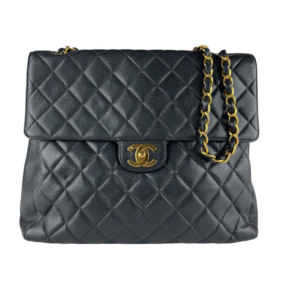 シャネル CHANEL ショルダーバッグ キャビアスキンレザー ブラック ゴールド レディース【中古】 z9840