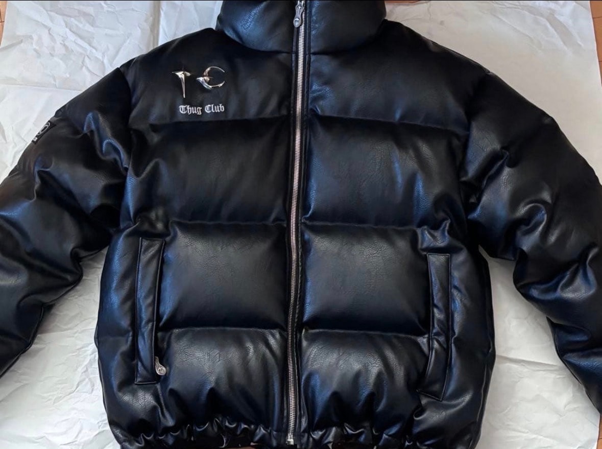 THUG CLUB TC Leather Puffer Jacket "BLACK"