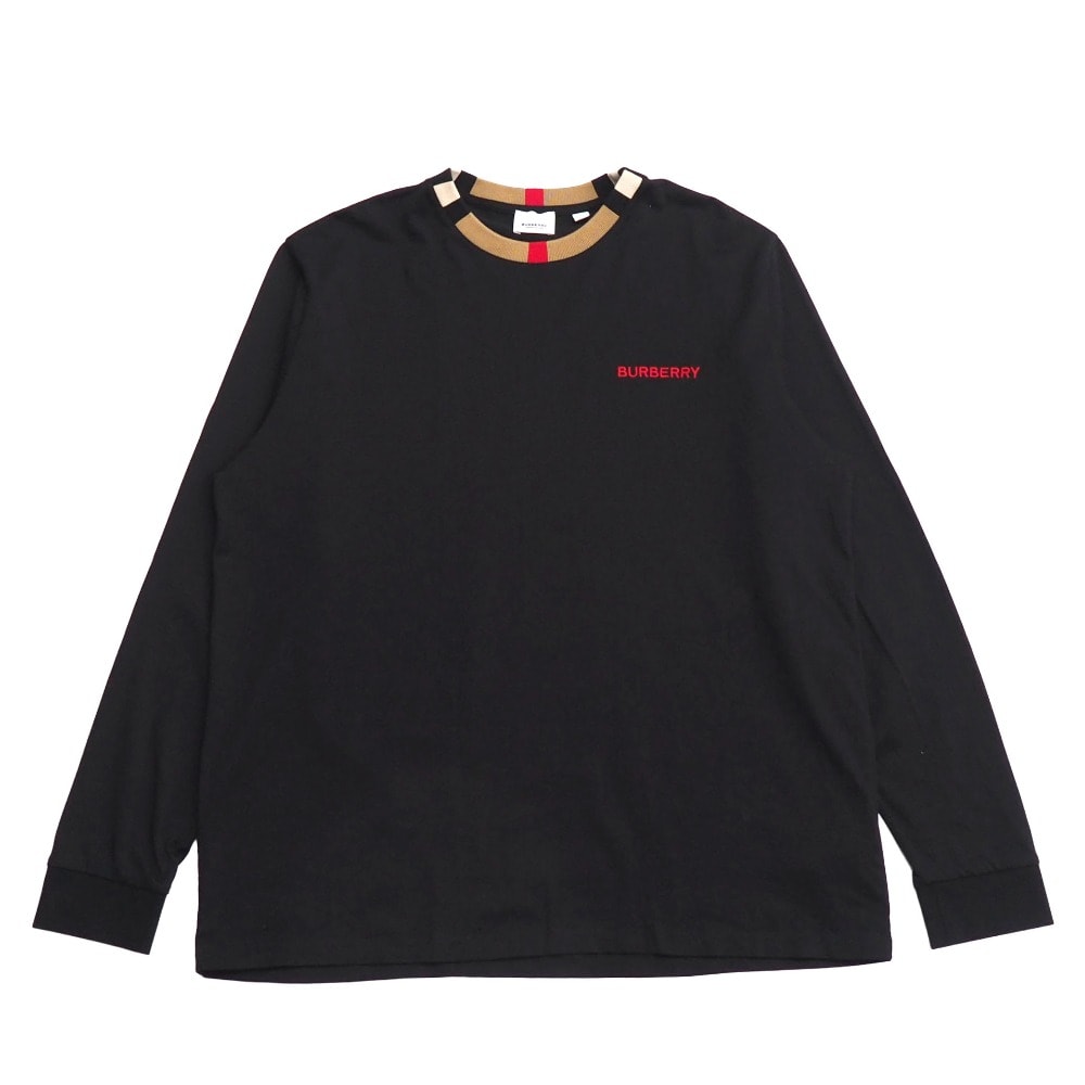■美品■BURBERRY バーバリー Jalad Check Neck 長袖Tシャツ サイズL ロゴ刺繍 ロンT 長袖カットソー ブランド古着【中古】20260824/RB0517