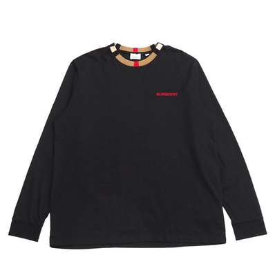 ■美品■BURBERRY バーバリー Jalad Check Neck 長袖Tシャツ サイズL ロゴ刺繍 ロンT 長袖カットソー ブランド古着【中古】20260824/RB0517