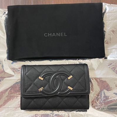 CHANEL Caviar Skin Matelasse CC Filigree Medium Wallet "Black"