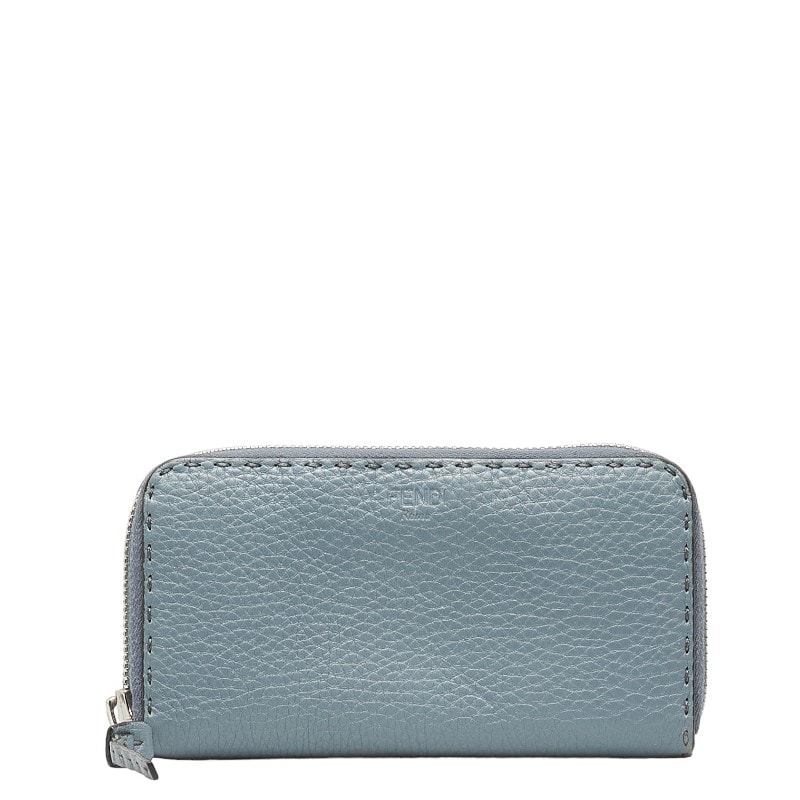 フェンディ セレリア ラウンドファスナー 長財布 8M0374 ブルー グレー レザー レディース FENDI 中古