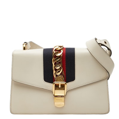 グッチ シェリーライン シルヴィ ハンドバッグ ショルダーバッグ 2WAY 421882 ホワイト アイボリー レザー レディース GUCCI 【中古】