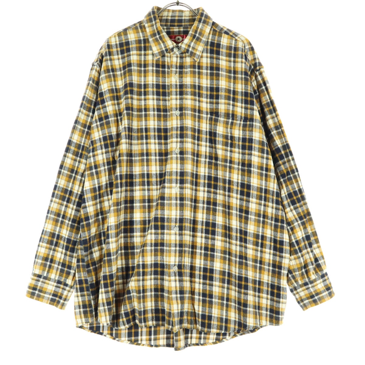 美品 CONVERSE ALL STAR コンバースオールスター チェック柄 長袖 コットンシャツ 3L イエロー系