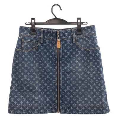 超美品 LOUIS VUITTON ルイヴィトン 25SS モノグラム サイズ42 定価297,000円 ブルー デニム シルバー金具 コットン スカート ミニスカート デニム 506824 【中古】