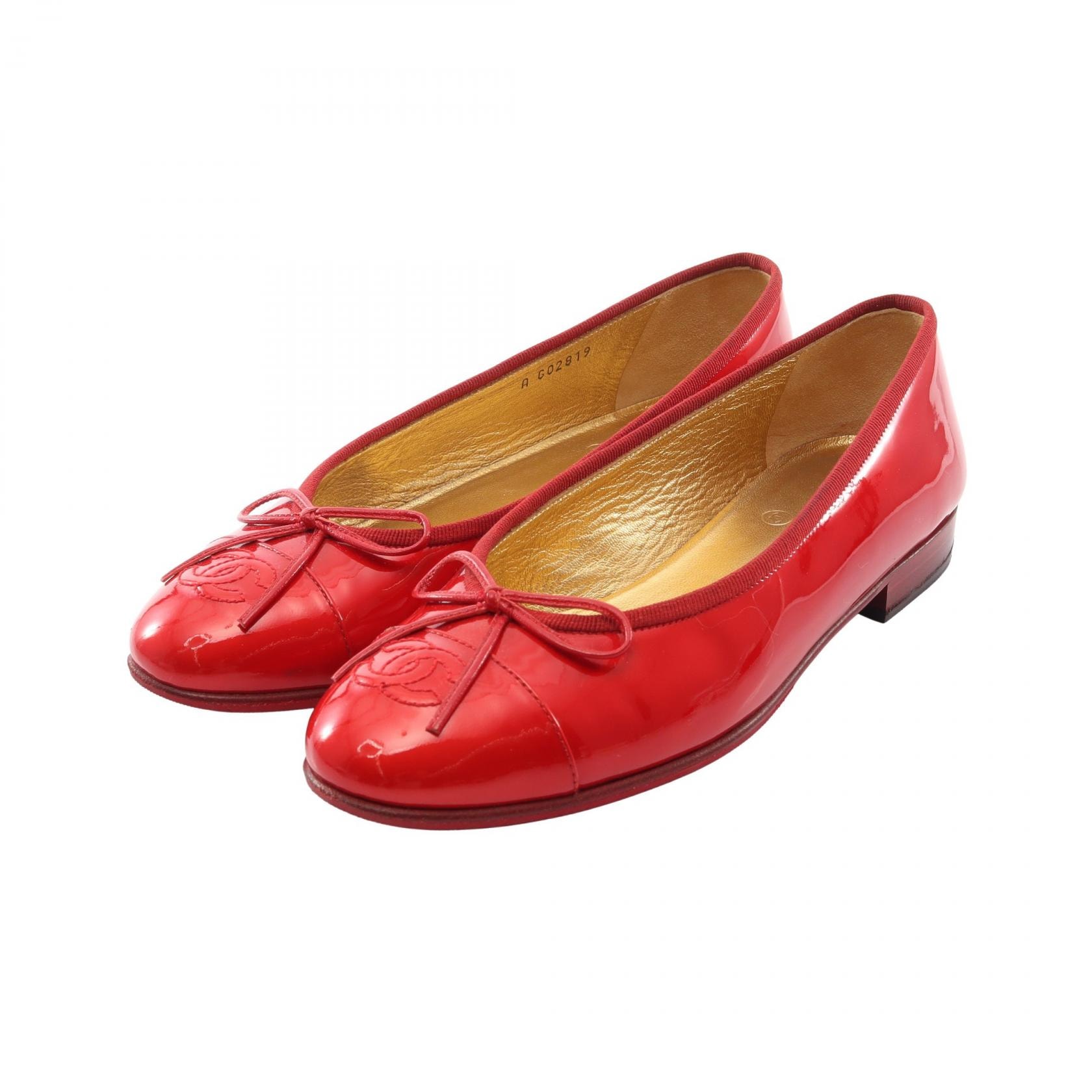 シャネル CHANEL BALLERINA バレリーナ パンプス 靴 パテントレザー レディース レッド系 G02819 【中古】