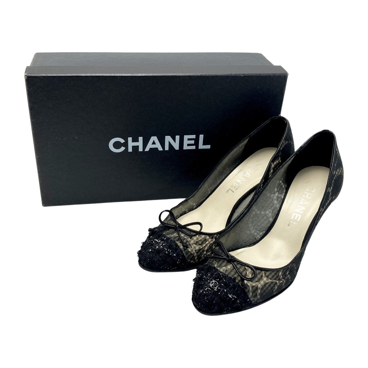 ☆☆CHANEL シャネル カメリア レース パンプス 351⁄2(22.5cm相当) ブラック ココマーク 箱有
