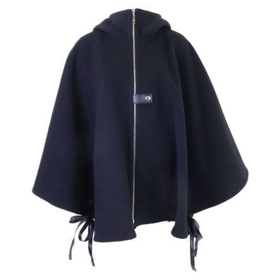 ルイヴィトン 美品 国内正規 FIC017QWE 裏地モノグラム シルク混ウール フーディ ケープ 40
