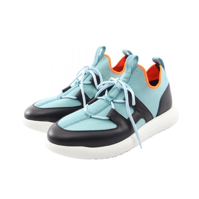エルメス HERMES デュエル スリッポン 靴 ファブリック レザー メンズ ブルー系 / ブラック系 【中古】