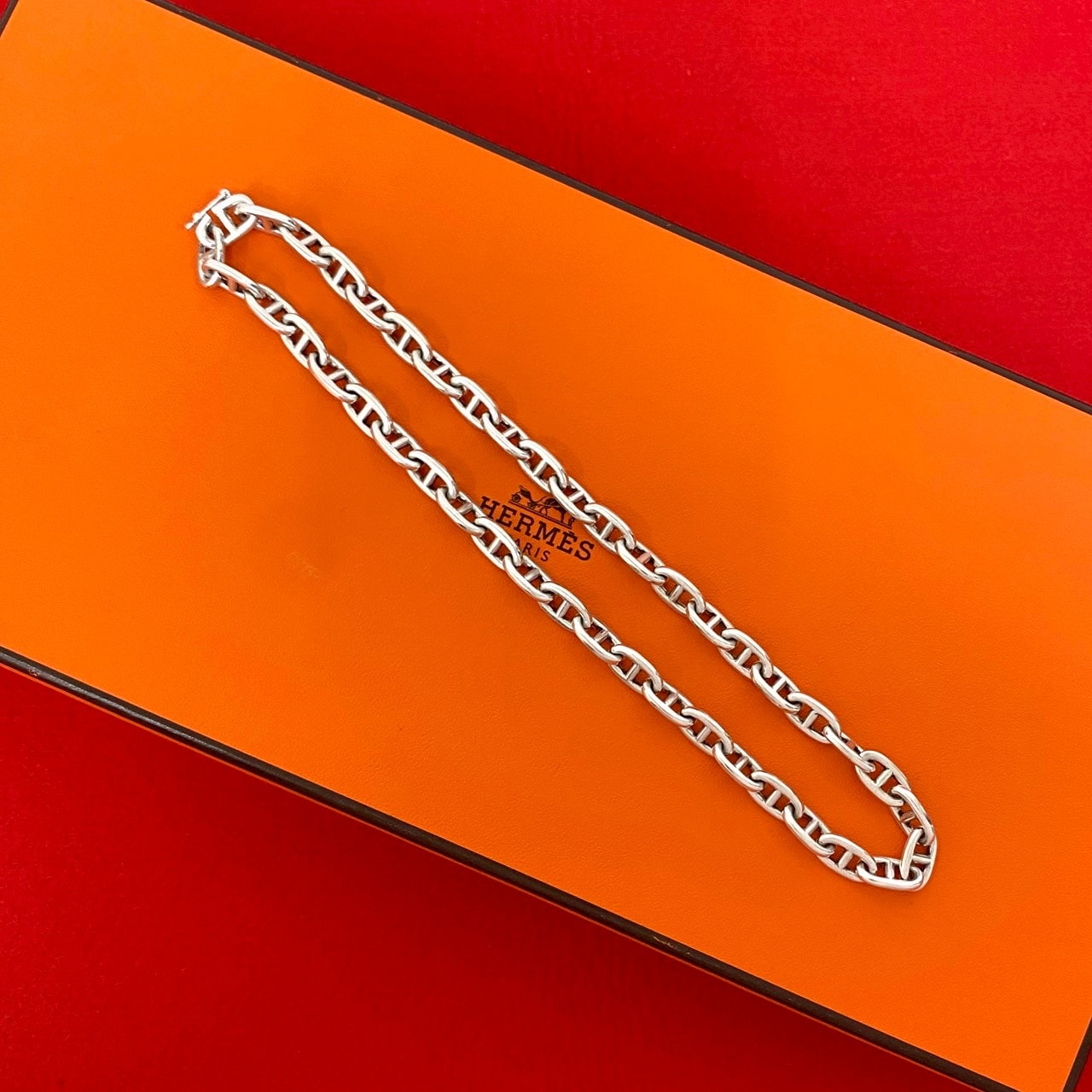 HERMES エルメス シェーヌダンクル PM ネックレス 43コマ 筆記体ロゴ シルバー925 ネックレス シルバー
 73039