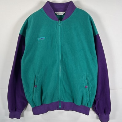 古着 90's/90年代 コロンビア Columbia フリースジャケット フルジップ ワンポイントロゴ L グリーン パープル ツートン メンズ