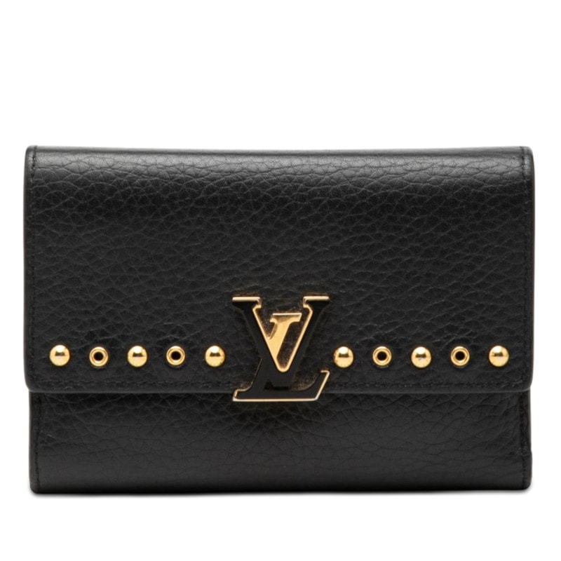 ルイ ヴィトン ポルトフォイユ カプシーヌ コンパクト スタッズ 三つ折り財布 M62765 ブラック レザー レディース LOUIS VUITTON 【中古】