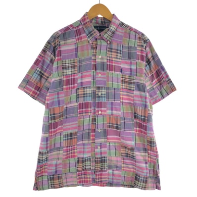 古着 ラルフローレン Ralph Lauren ANDY CAMP パッチワーク 半袖 ボタンダウン チェックシャツ メンズM相当/eaa557838