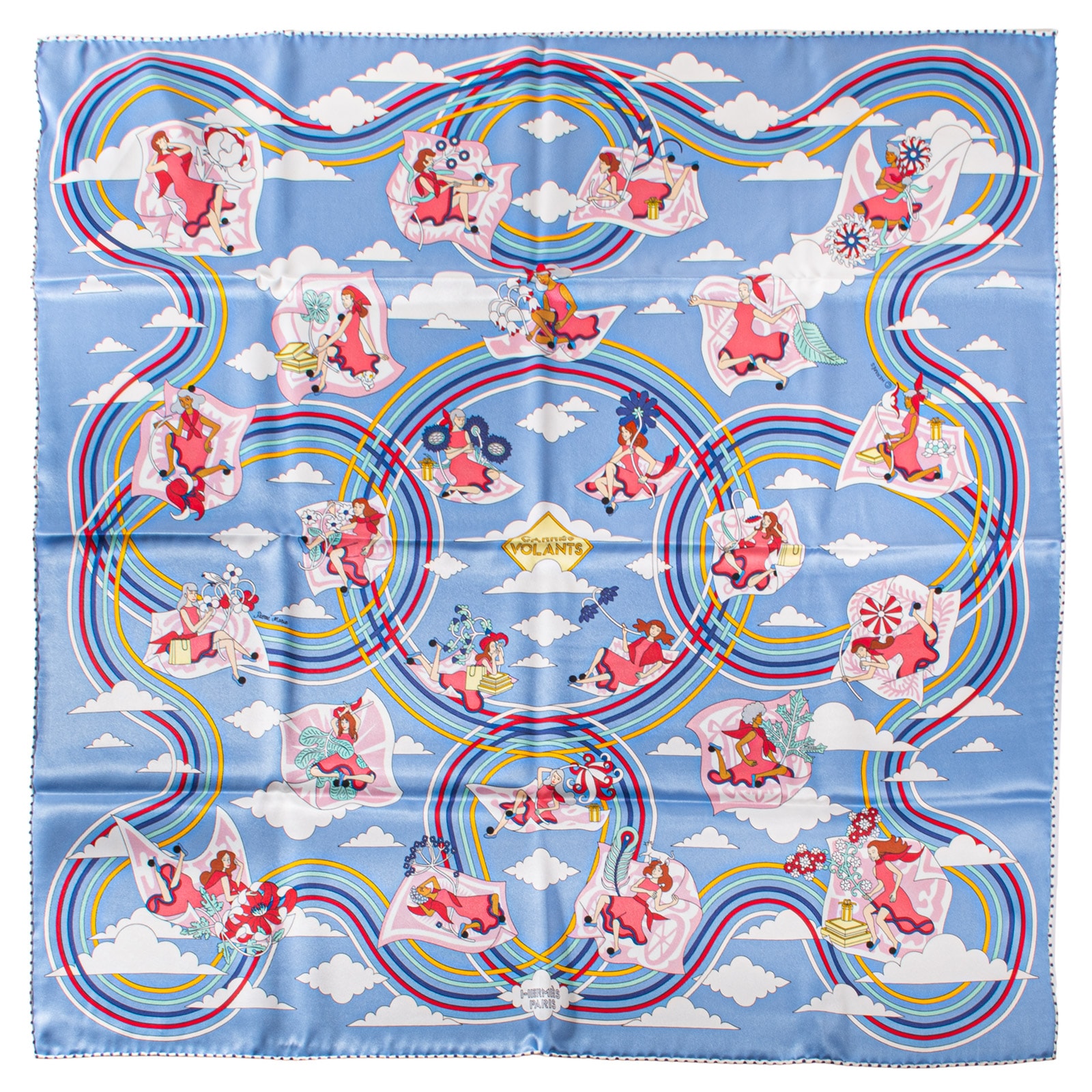 【未使用】HERMES エルメス スカーフ カレ70 Carres Volants 空飛ぶカレ 983849S 11 2022SS シルク ブルー マルチカラー【中古】