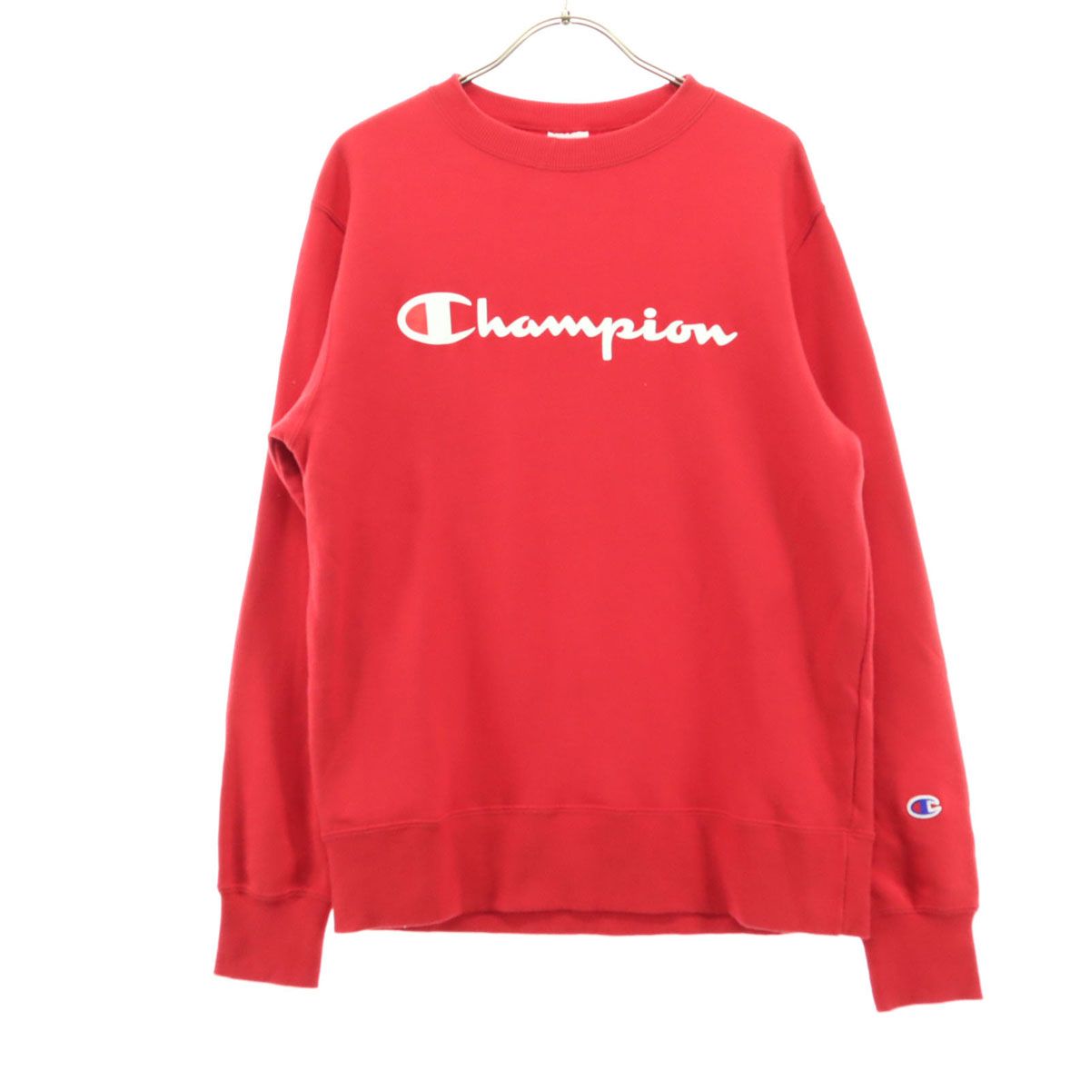 美品 Champion チャンピオン プリント 長袖 ラウンドネック スウェット M レッド