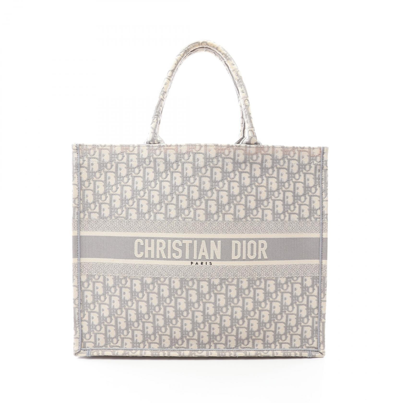 ディオール Dior BOOK TOTE ブックトート ラージ オブリーク トートバッグ バッグ キャンバス レディース アイボリー系 / グレー系 M1286ZRIW 【中古】
