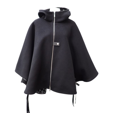 ルイヴィトン LOUIS VUITTON フーテッド ケープ モノグラム 20SS 38 1A5TSD ポンチョ ウール ブラック レディース メンズ【中古】【Aランク】
